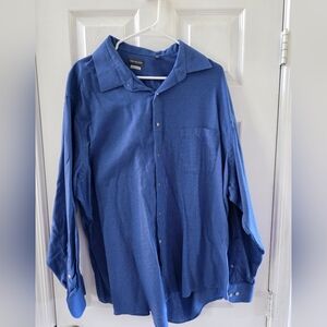 Men's Blue Button-Up Casual Dress Shirt